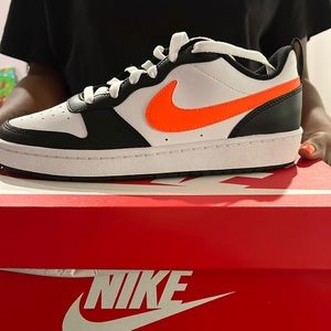 Nike Court Low black, white and orange.